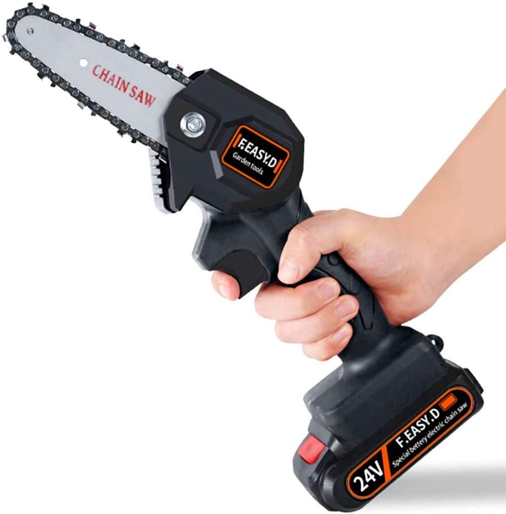 24V Cordless Mini Chainsaw – 6” Electric Pruning Saw with 2 Batteries