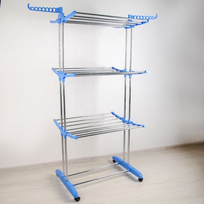 3-Tier Foldable Clothes Drying Rack with Wheels – Indoor & Outdoor Laundry Stand