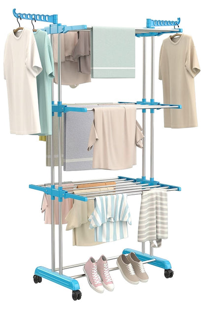 3-Tier Foldable Clothes Drying Rack with Wheels – Indoor & Outdoor Laundry Stand