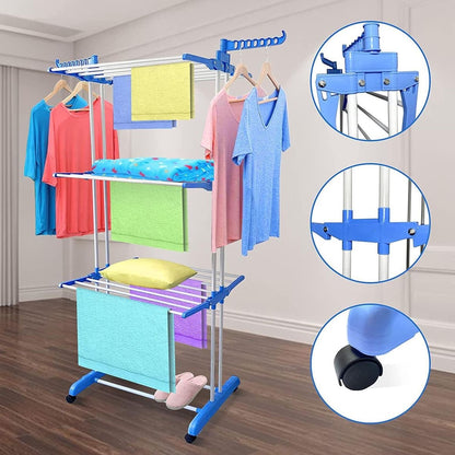 3-Tier Foldable Clothes Drying Rack with Wheels – Indoor & Outdoor Laundry Stand