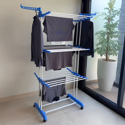 3-Tier Foldable Clothes Drying Rack with Wheels – Indoor & Outdoor Laundry Stand
