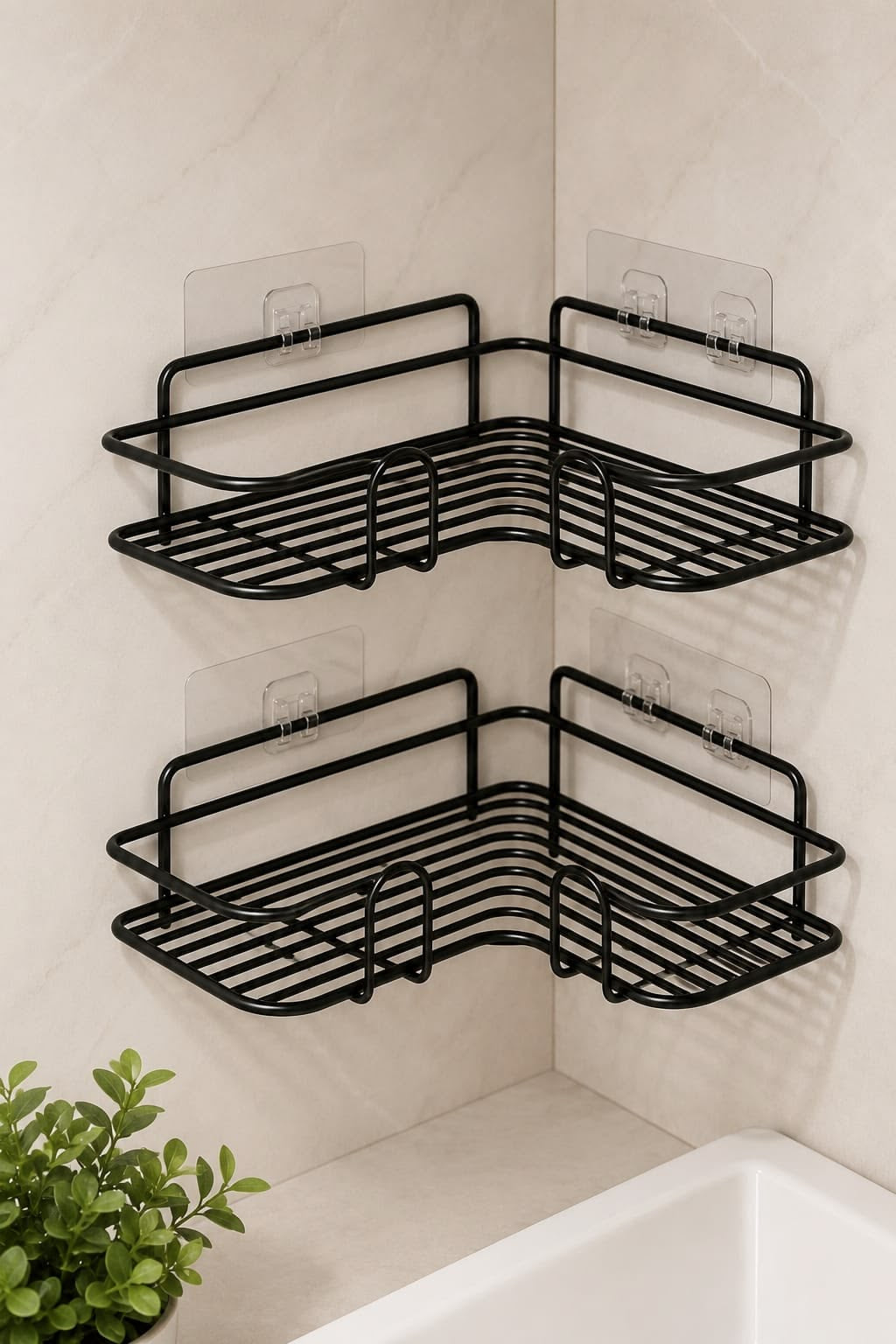 2-Tier Corner Shower Caddy – No-Drill Adhesive Bathroom Organizer