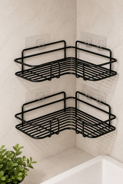 2-Tier Corner Shower Caddy – No-Drill Adhesive Bathroom Organizer
