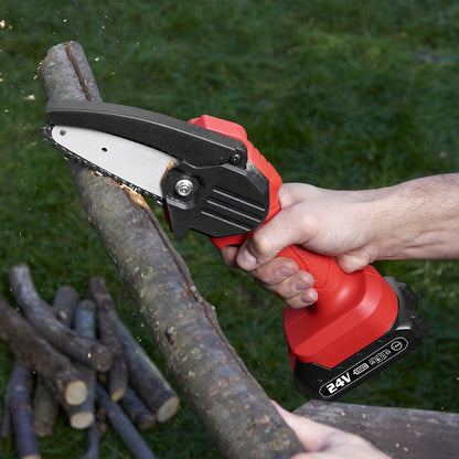 24V Cordless Mini Chainsaw – 6” Electric Pruning Saw with 2 Batteries