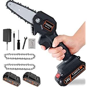 24V Cordless Mini Chainsaw – 6” Electric Pruning Saw with 2 Batteries