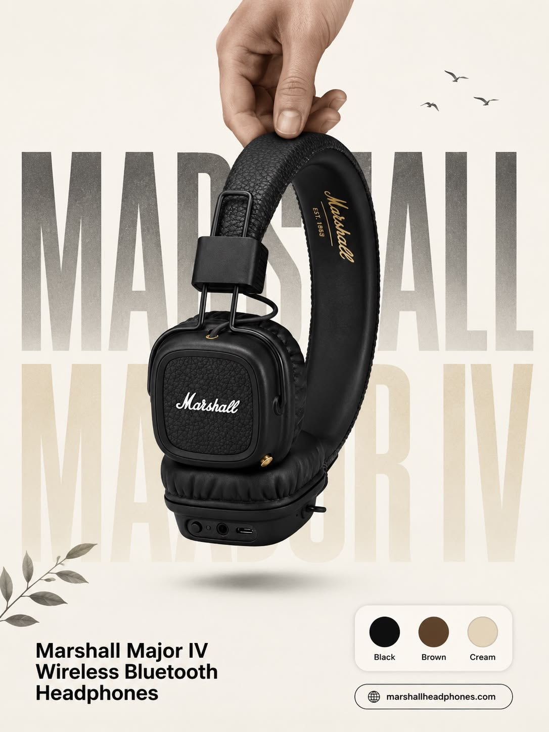 Marshall Major IV Wireless Bluetooth Headphones – 80+ Hours Playtime