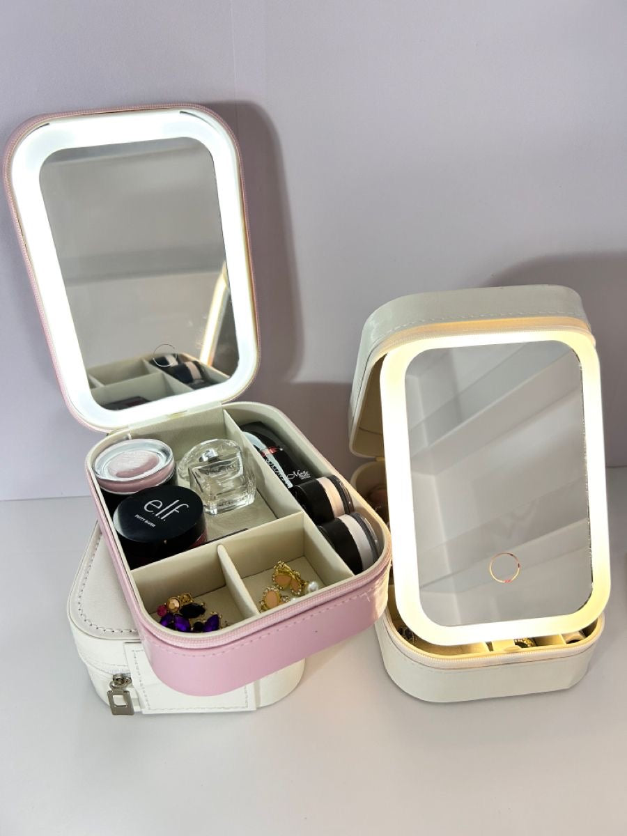 LED Lighted Travel Makeup Bag with Mirror – Rechargeable Cosmetic Organizer