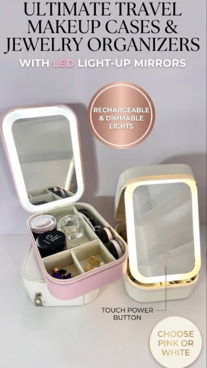 LED Lighted Travel Makeup Bag with Mirror – Rechargeable Cosmetic Organizer