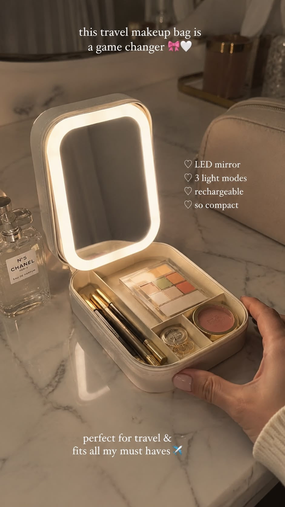 LED Lighted Travel Makeup Bag with Mirror – Rechargeable Cosmetic Organizer